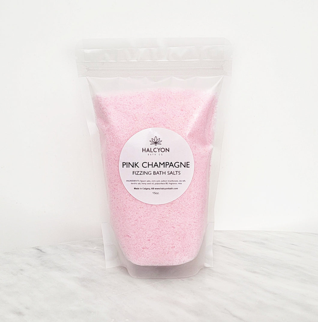 Pink Champagne Fizzing Bath Salt Soak 15oz pouch